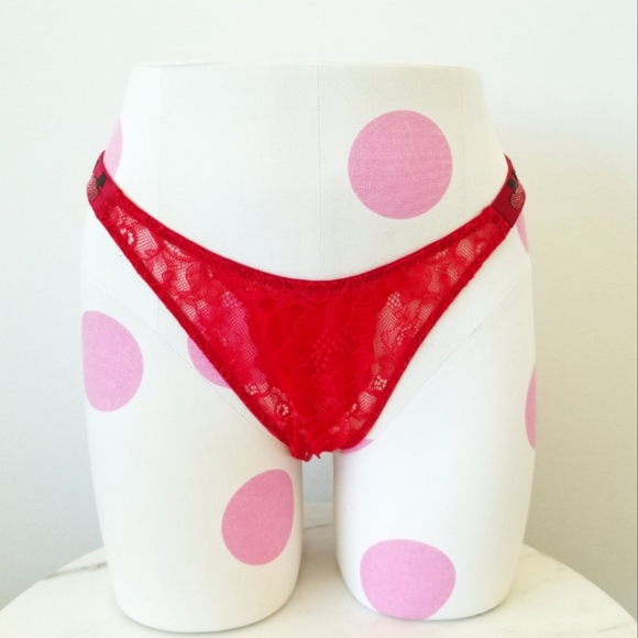 Victoria's Secret Very Sexy Red Lace Cherry Shine Strap Brazilian Panty NWT - Picture 5 of 12